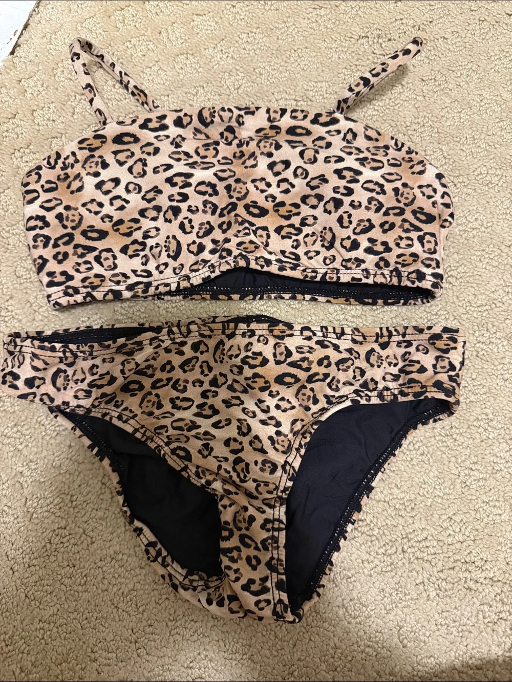 PQ Swim Girls Leopard Print Bikini - Tan & Black